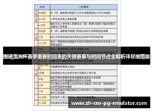 围绕澳洲杯赛季重要时间表的关键赛事与时间节点全解析详尽指南版
