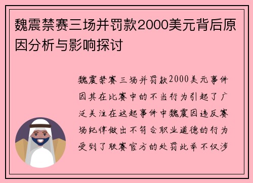 魏震禁赛三场并罚款2000美元背后原因分析与影响探讨